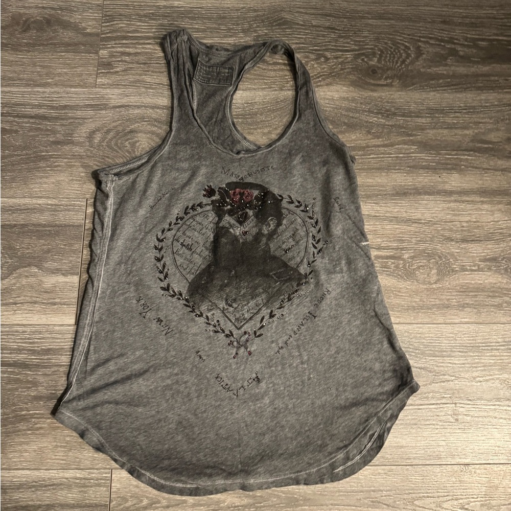 All Saints Gray Graphic Racerback Tank Top - Women's